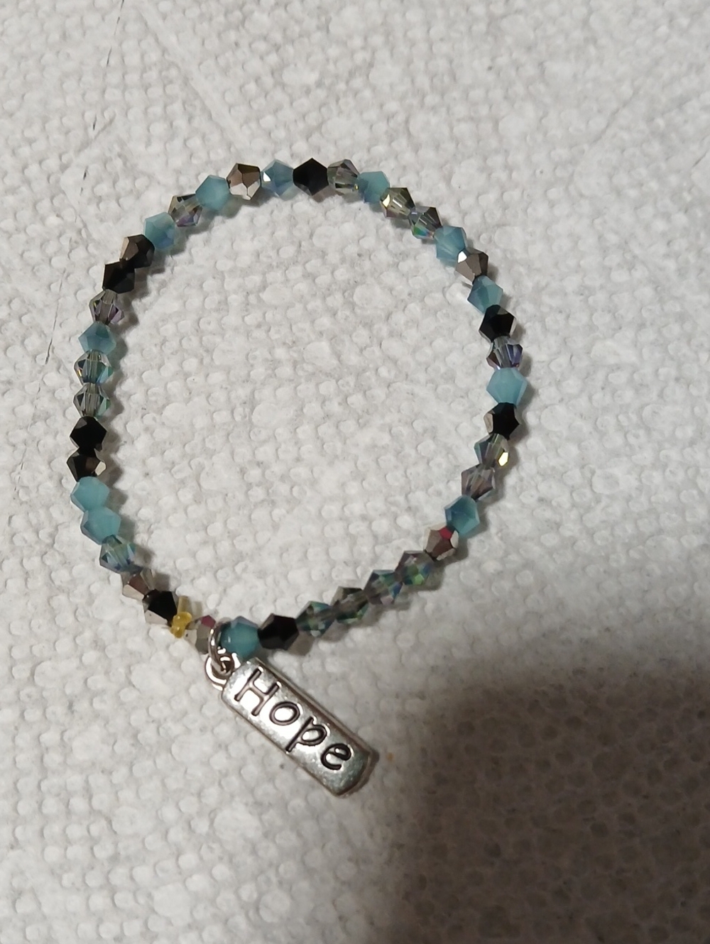 Hope Charm Stretch Bracelet - Aqua Blue Crystal Beads
